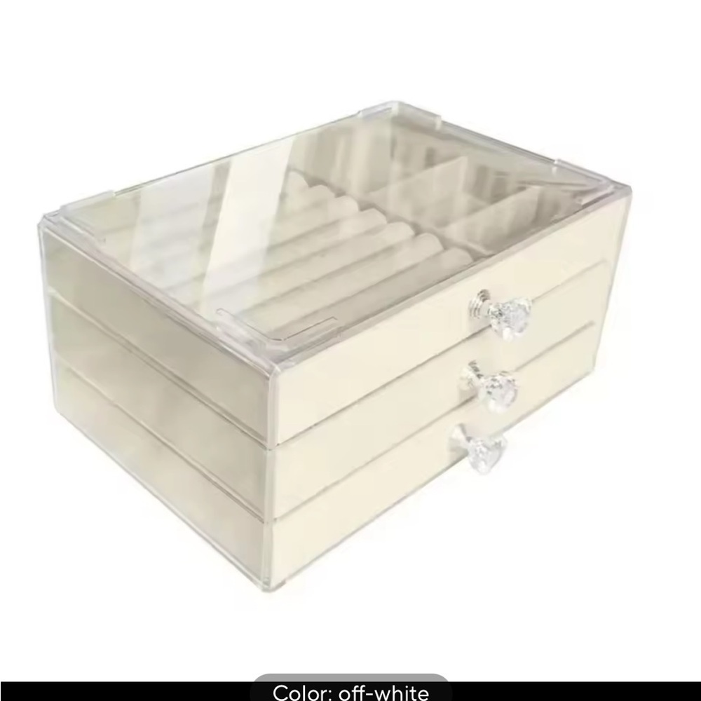 Chic White Jewelry Organizer with Clear Lid and Multiple Compartments
0227 - Picture 4 of 7